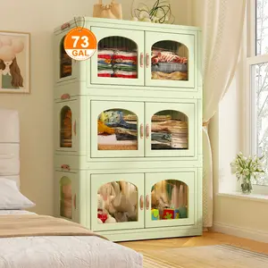 【Deal】RaybeeFurniture 1/2/3 Plastic Storage Bin with A Lid, Stackable Storage Containers with Wheels, Foldable Storage Boxes, Closet Organizers for Living Room,Office,Dorm,Kitchen