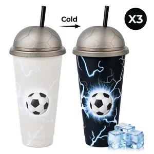 SUSTEAS Cold-Activated Color-Changing Soccer Tumbler - Leakproof Stainless Steel Insulated Vacuum Flask with Lid, Straw for Pouring, Drinking by Football Fans, Pour, Drink
