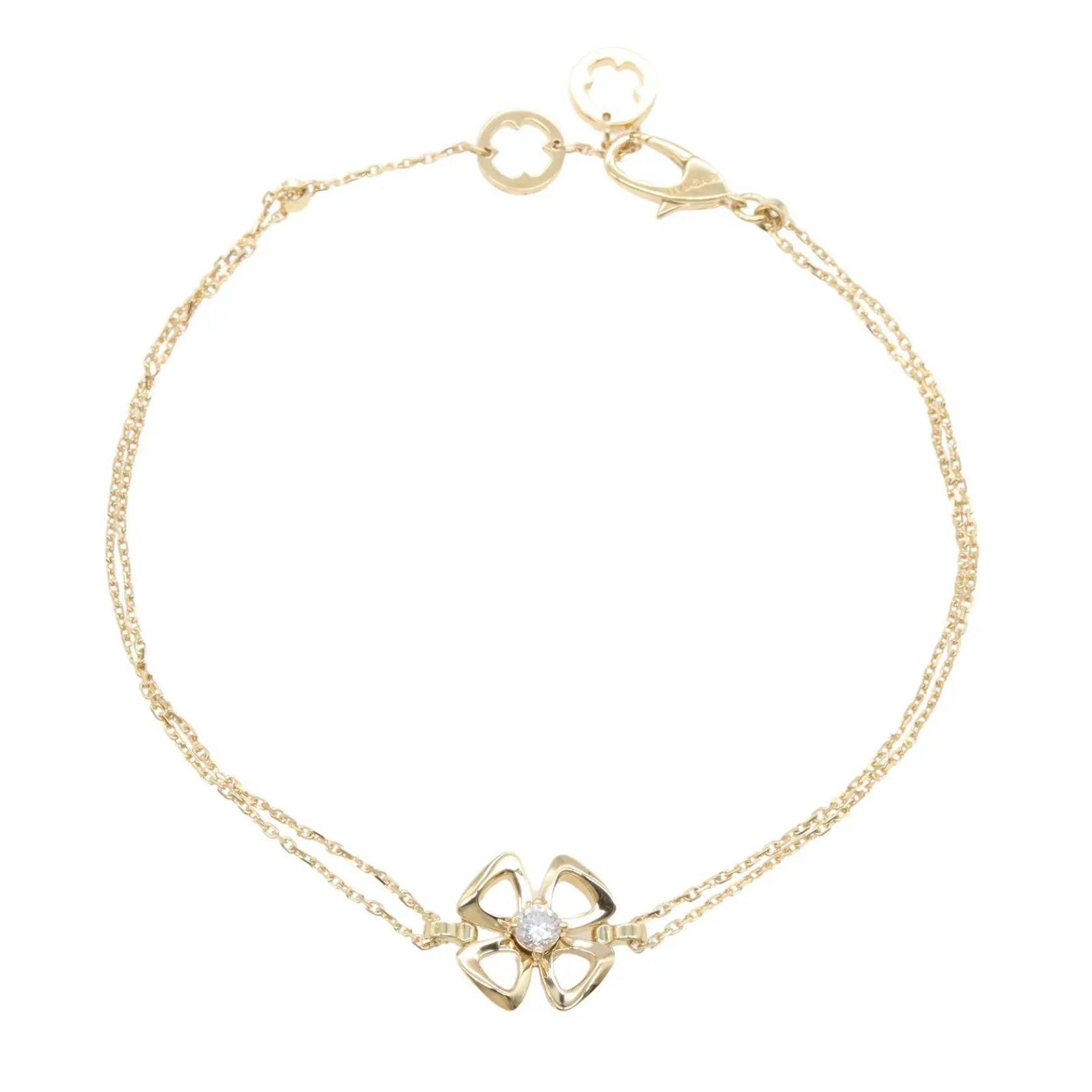 Pre-owned Bvlgari 18K Yellow Gold (Au750) Small Leather Goods Fiorever Au750 Diamond Bracelet