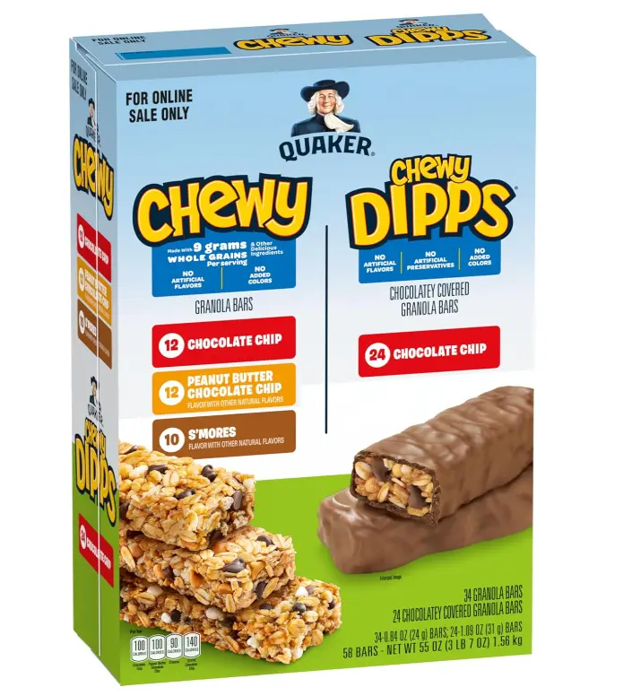 Chewy Granola Bars, Chewy & Dipps Variety Pack, (58 Bars), Whole Grains, No Artificial Flavors, No Added Colors