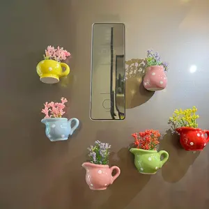 1 Piece Creative Decorative Magnetic Mini Ceramic Vase 3D Simulation Small Flower Pot Cute Fridge Magnet with Magnet Rectangular Ceramic Material 6 Pieces Indoor Decoration Ceramic Vase Magnets