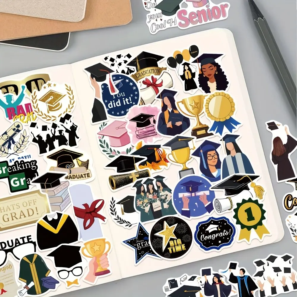 50pcs/set of Stickers Themed Around Graduation Season for Scrapbooking, Luggage, Desktop Stationery, Campus Events, And Doodling, graduation decoration, Party Decoration Graffiti Stickers Sticker Packs