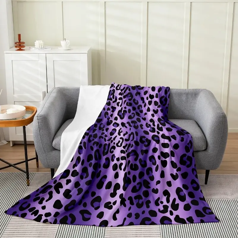 Erosebridal Purple Leopard Print Flannel Blanket Gift - Gradient Cheetah Print Lightweight Fuzzy Throw Blanket, Cozy Throwblanket for Home Use