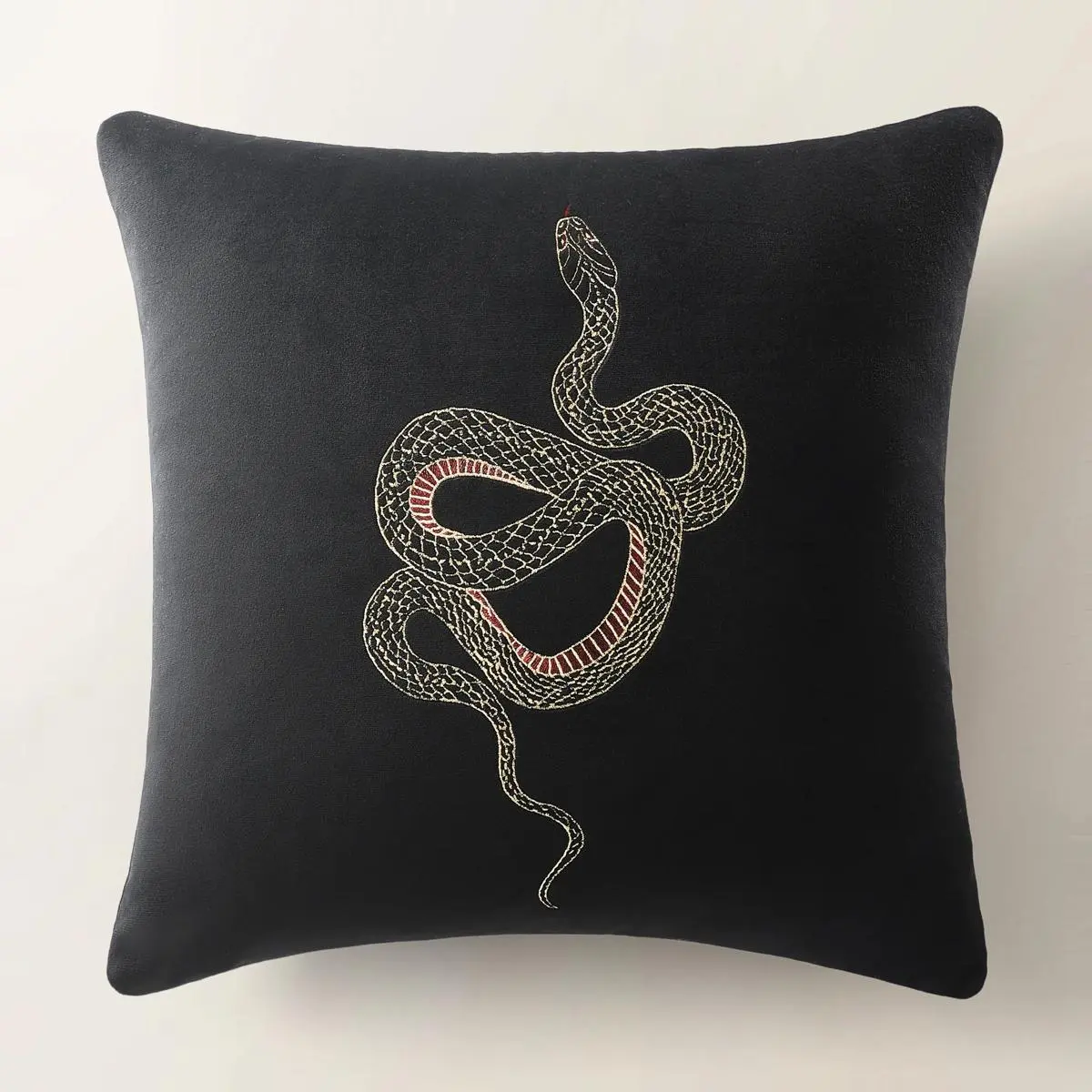 Z Gallerie Snake Motif Embroidered Pillow & Knit Throw Set - Soft Cotton 20x20 in Decorative Cushion, 50x60 in Home Bedroom Textile Accessory, Embroidery