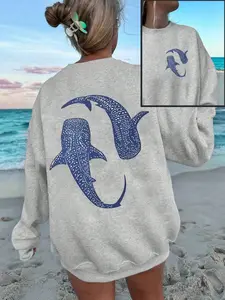 Aesthetic Whale Shark Graphic Sweatshirt | Cozy, Long Sleeve, Oversized Beachy Pullover for Coastal Summer Days & Ocean Vacations, Soft Fleece Casual Top Perfect for Beach Trips, Loungewear Sessions – Essential for Marine Life Lovers, Womenswear
