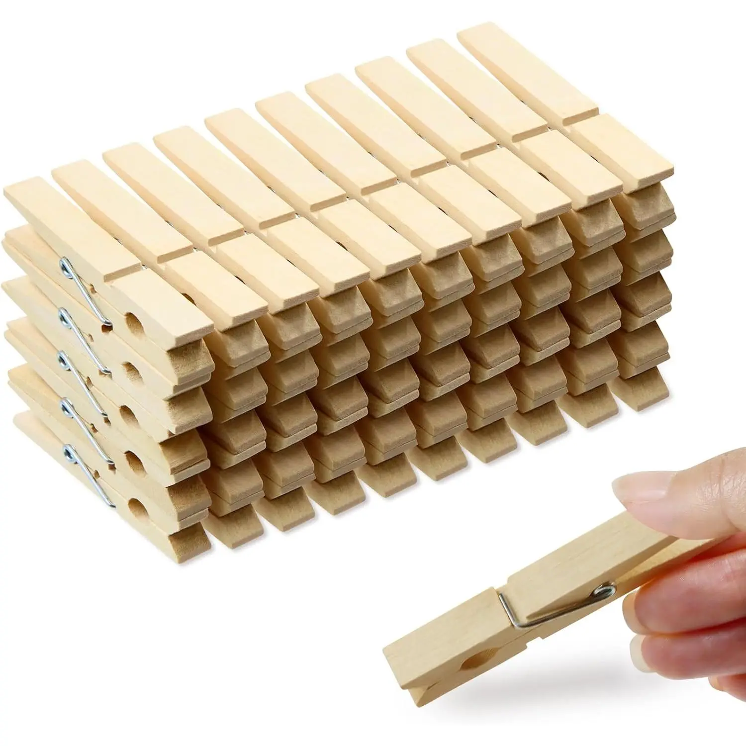 Wooden Clothespins (Pack of 50, 2-7/8" in Long) - Synthetic, Long-Lasting Home Supplies with Mini Paper Box for Environmental Pollution Reduction, Metal-Free Photo Decor & Photo Frames Accessory