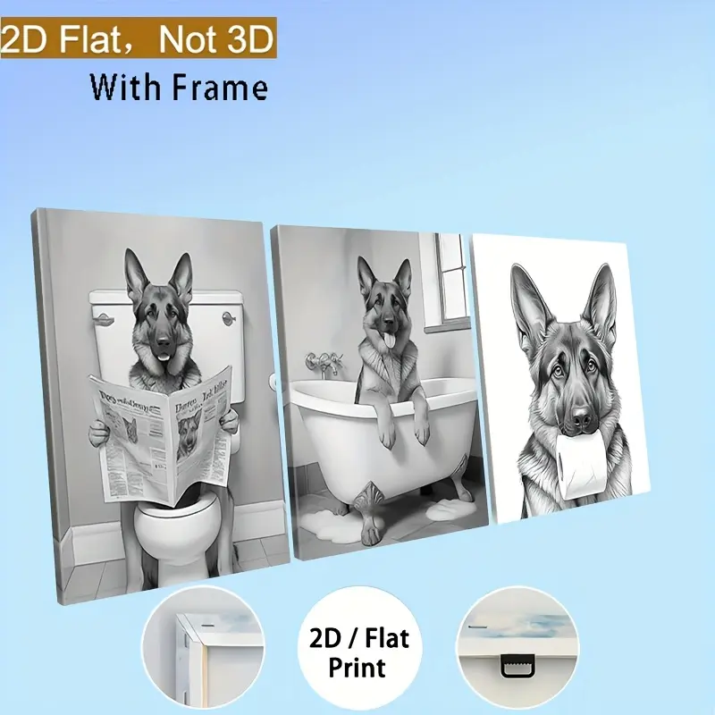 Triple-Panel Wood-Framed German Shepherd Animal Print Wall Art - Glossy, Waterproof, Artistic Contemporary Home Decor with Box, Minimalist for Bathroom, Kitchen Gifting, 4th of July, Back to School, Military, Thanksgiving, Decoration