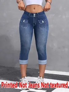 Women's Printed Skinny Pants, Streetwear, Non-Denim Fabric, Seven-Inch Jeans Look, All Season Wear, Casual Bottoms, Comfortable Fit