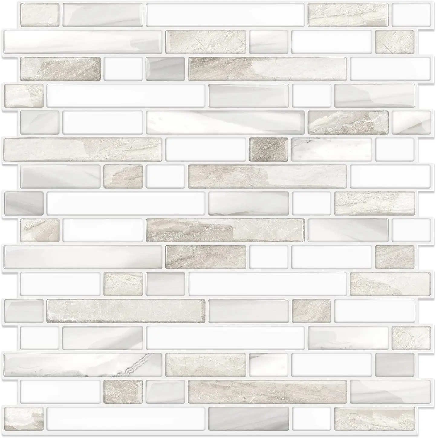STICKGOO 10PCS Thicker Design Peel and Stick Tile Backsplash, 12”×12”Stick on Backsplash for Kitchen, Self Adhesive Tile for Bathroom(10 Sheets, Beige & White)