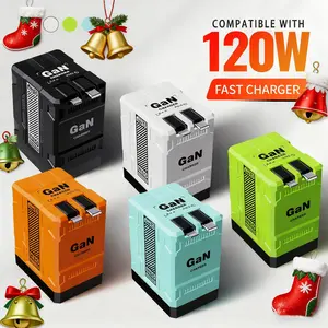 W&O 2 in 1 GaN Charger(Type C/Lightning), 120W Compatible Fast Charger, Retractable Wall Charger, Foldable Plug for iPhone, Fast Charging Power Adapter for Smartphone, Travel Universal Plug Fast Charging, Holiday Gift Tech