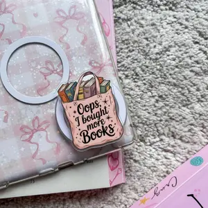 Book Lover Tote Bag Phone Grip - Magnetic Pop Socket & Kickstand - Cozy Reader Aesthetic