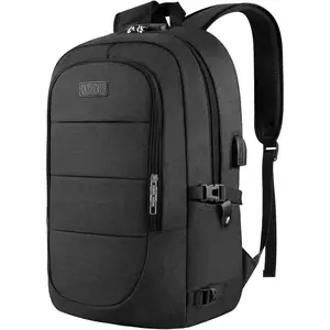 17.3-Inch Unisex Anti-Theft Nylon Laptop Backpack, Business Functional Luggage Bag with Adjustable Straps, Buckle, Lock Mechanism, USB Charging Port, Zipper Closure, Ideal for Adults Gifts, School Use