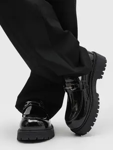 Men's PU Leather Loafers:Thick Lace-up Derby Shoes Shoe-Style Wide-Toe Casual Platform Chunky Loafers#Business British Formal Luxury Black Driving Walking Shoes Footwear