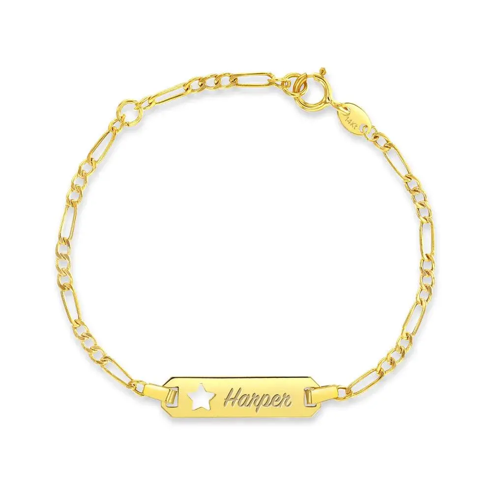 14k Gold 4.5"-5.5" Star Cutout Tag ID Baby / Toddler / Kids Bracelet