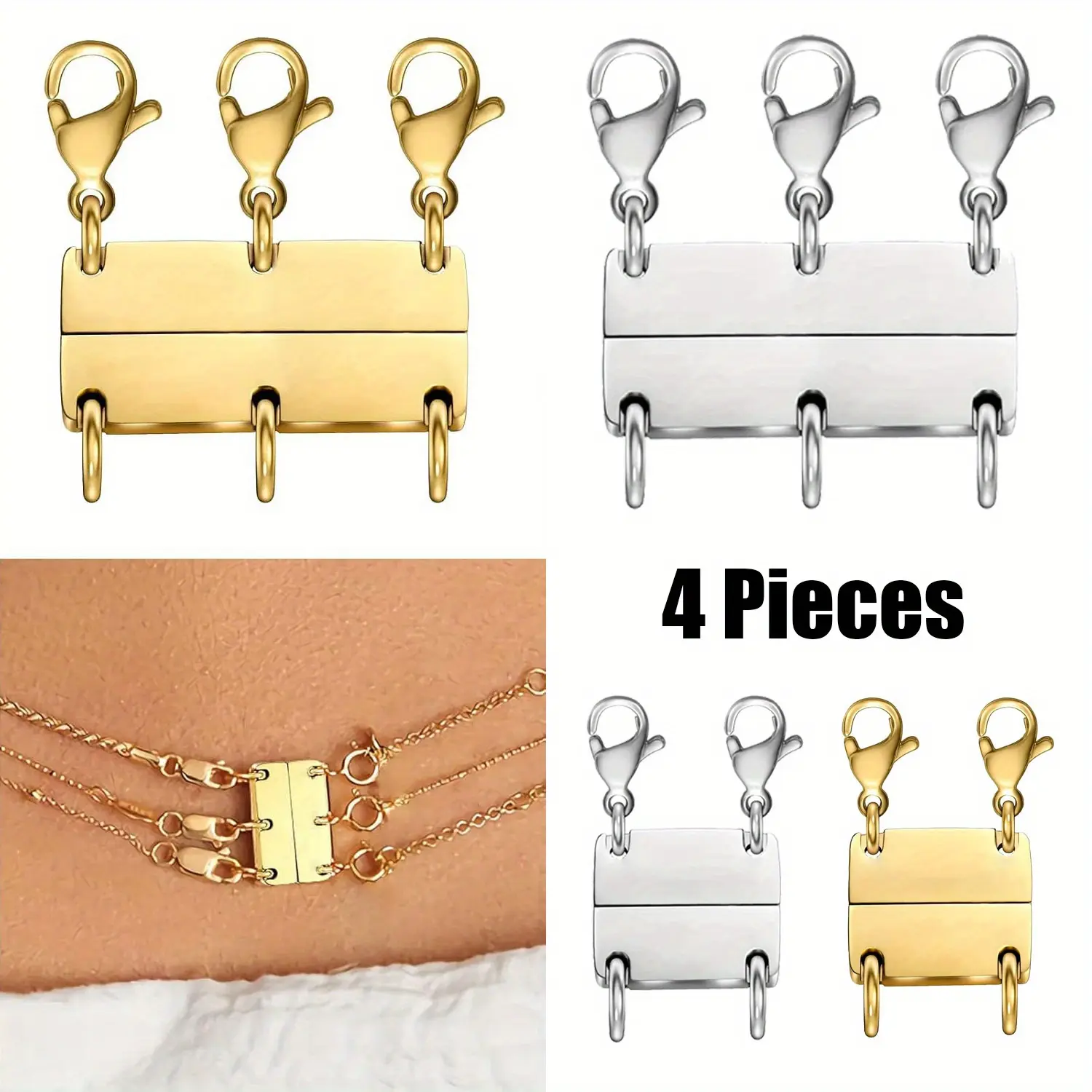 4Pcs Layering Necklace Clasp Gold and Silver Separator for Stackable Necklaces Slide Lock Clasp Necklace Connector