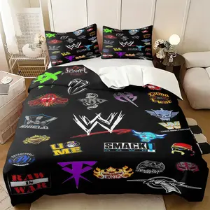2/3 piece WWE themed Bedding Set, hot Blooded style Duvet Cover Set for Wrestling Events, Comforter Cover for events such as "SMACK DOWN" and "RAW IS WAR", including 1 Quilt Cover and 1/2 pillowcase, Bedroom Bedding Sets