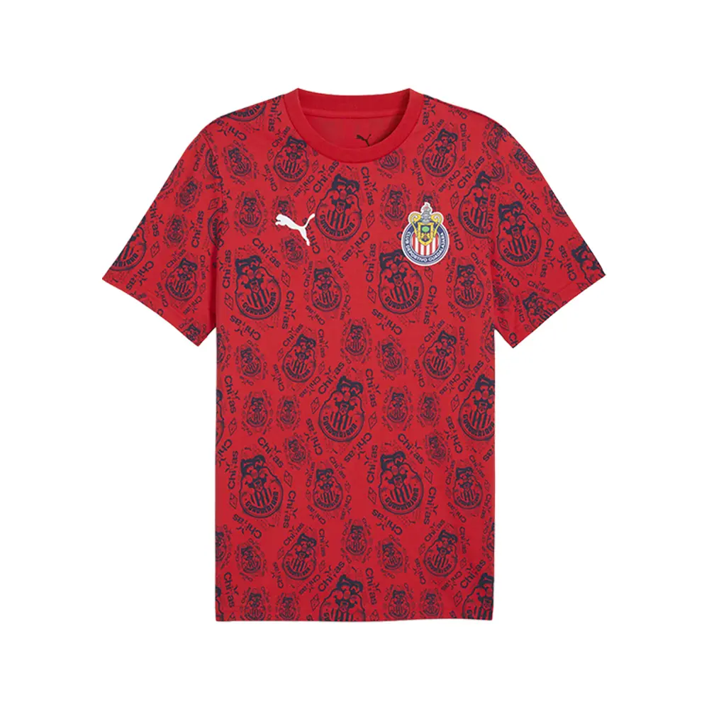 PUMA Mens Chivas Ftblculture Graphic Crew Neck Short Sleeve Athletic Casual Tops Casual - Red
