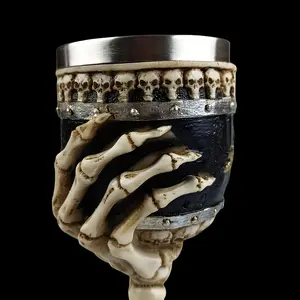 [Gothic Skull Goblet] Gothic Creative 1pc Skull Hand Goblet |     Resin Body Stainless Steel Wine Cup, Party Drinkware Halloween, Romantic Novelty Gift, Room Decor, Home Decor