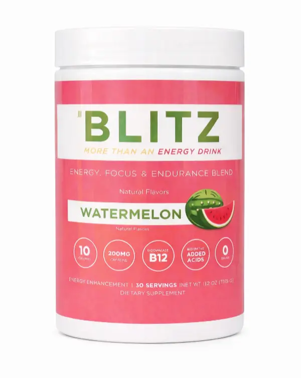Blitz Energy Powder – Watermelon | Clean Energy, No Crash, No Sugar | 200mg Focus Boost | 30 Servings