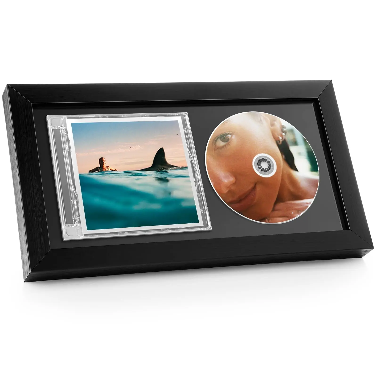 Wooden Dual Slot CD Album Display, Horizontal Wall Mount, Music Memorabilia Frame, Gift for Music Fans, Wall Art Decor