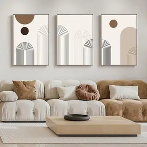 3pcs Bohemian eige Geometric Line Abstract Wall Arts Posters Nordic Home Canvas Decorative Painting for Living Room, Bedroom Decor, Modern Wall Decor, Frameless
