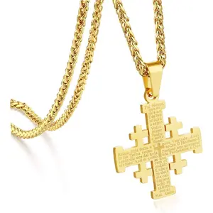 Stainless Steel Jerusalem Crusaders Cross Pendant Necklaces Women Men Medieval