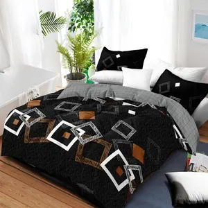 6-Piece bed luxury comforter in a Bag set - Black Geometric Pattern Ultra-Soft 100% Bamboo Polyester All-Season Bedding Wrinkle Fade Resistant Machine Washable Includes 1 Duvet Cove ,1 Flat Sheet ,2 Pillowcases, 2 Cushion Cover Queen King Cal-King Sizes