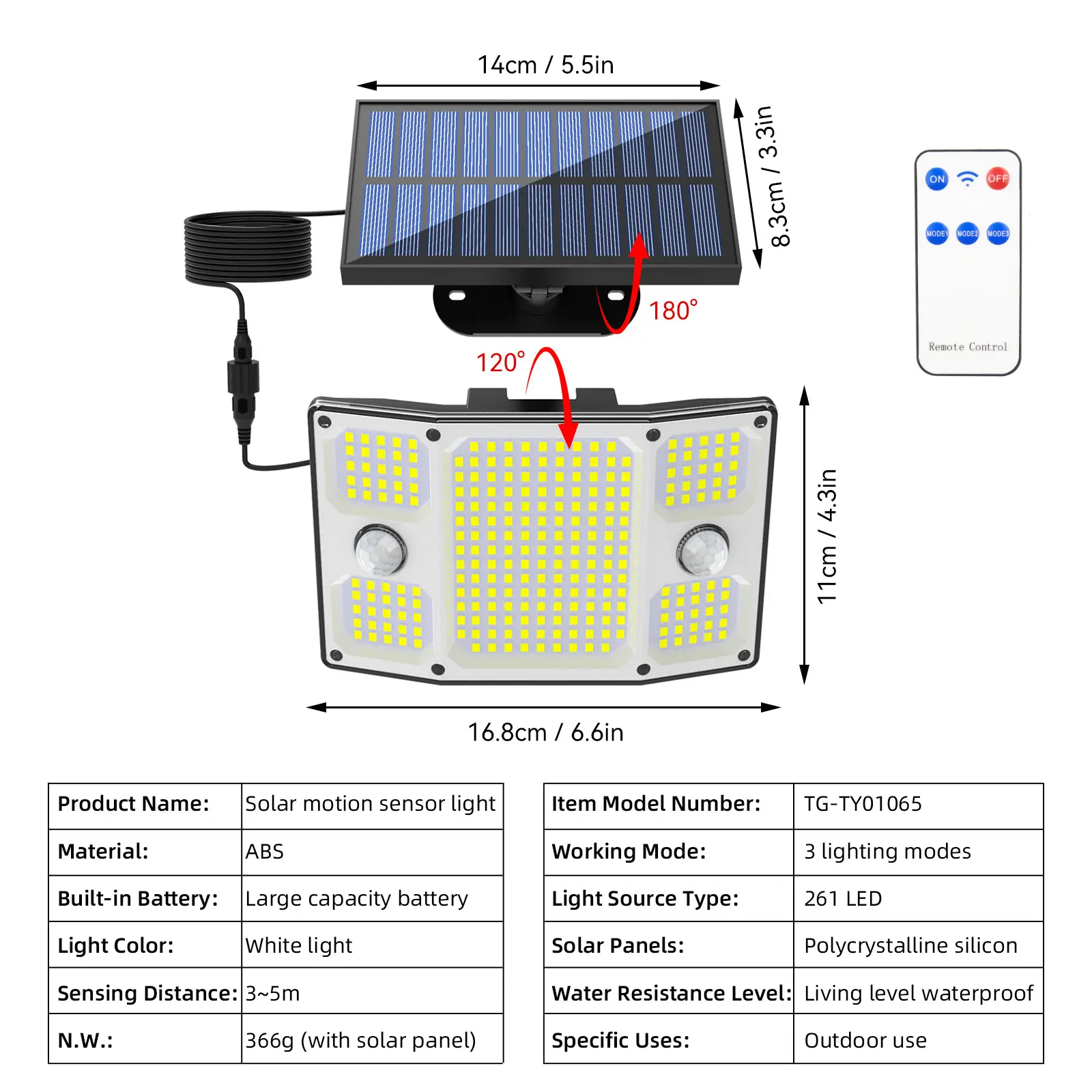 Solar Outdoor Light, 243 LEDs, super bright, IP65 waterproof. Dual light colors, 6 modes, 270° motion sensor. All-night lighting for yard, patio, camping, garden, porch, pool, home decor, holiday haul. Ideal for Halloween & Christmas.