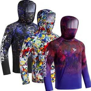 RODEEL 915 Sun Hoodie Shirts w/ Mask Neck Gaiter Men UPF 50+ UV Protection Long Sleeve Lightweight Quick Dry Moisture Wicking Breathable Athletic Activewear for Outdoor Fishing Boating Hiking Construction Roofing Landscaping SummerWins
