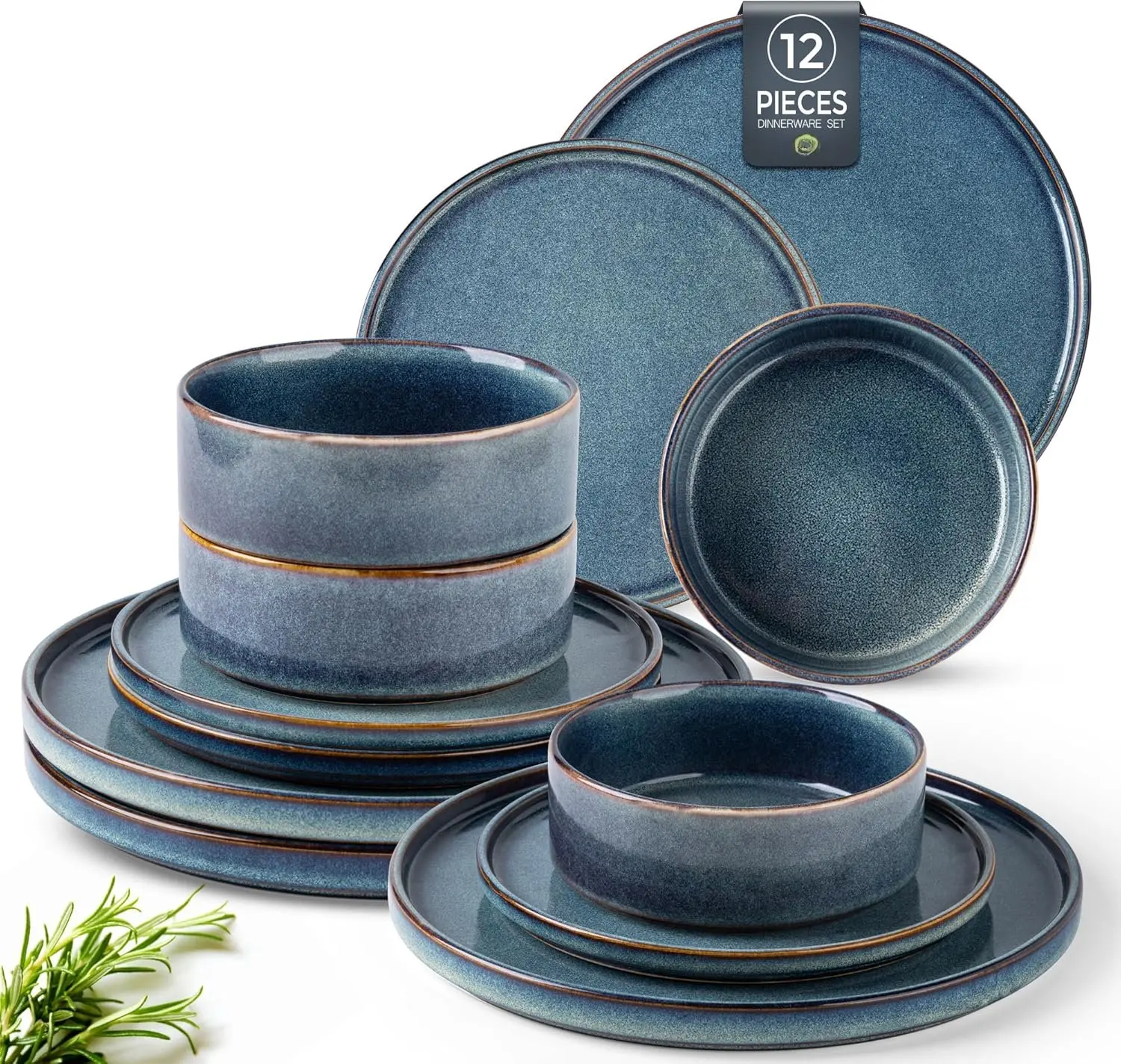 Ceramic Dinnerware Sets,  Reactive  Stoneware Plates and Bowls Sets,Highly Chip and Crack Resistant | Dishwasher & Microwave Safe Dishes Set, Service for 4 (12pc)