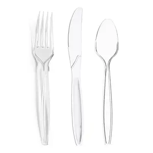 Clear Disposable Plastic Cutlery Set - 100 Spoons, 100 Forks and 100 Knives