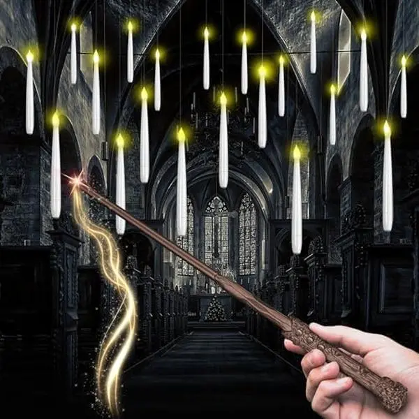 MAMXUAN 24-Pcs Flameless LED Floating Candles Set with Wand & Remote, Magical Flickering Warm Light Indoor Lighting for Halloween Decoration, Christmas Tree Hanging Ornaments, Home Party Gift