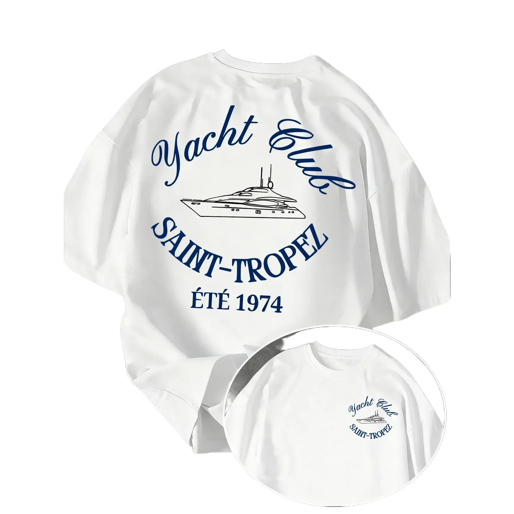 Full of Southern French Vintage Vibes! The Yacht Club T-shirt Has a Strong Sense of Style When Worn by Men, Making It a Standout Summer Item. This Streetwear Trend Piece Is Perfect for Daily and Weekend Wear, Offering a Fashionable Outdoor Summer