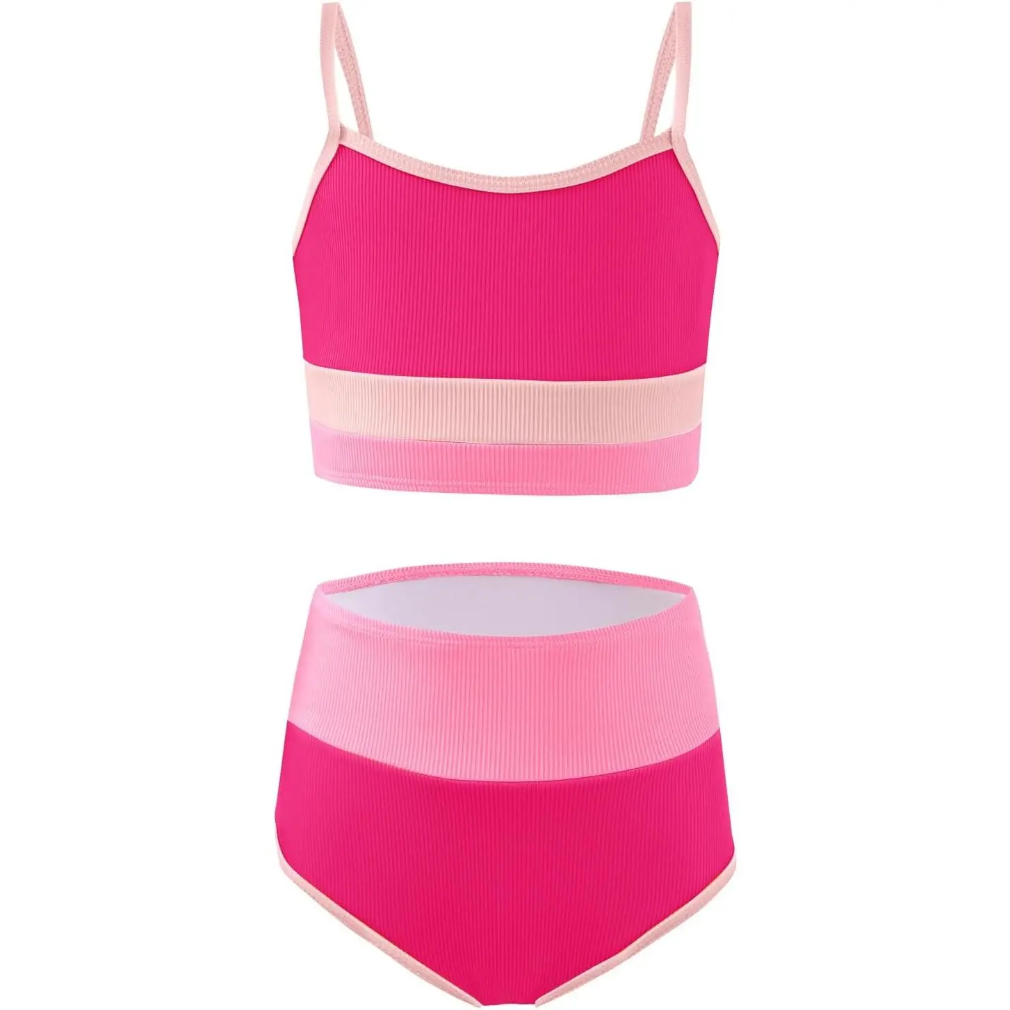 Haloumoning Girls Swimsuits Bikini Set Adjustable Straps Two Piece Color Block Girls' Swimwear with Chest Pad 5-14 Years