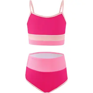 Haloumoning Girls Swimsuits Bikini Set Adjustable Straps Two Piece Color Block Girls' Swimwear with Chest Pad 5-14 Years