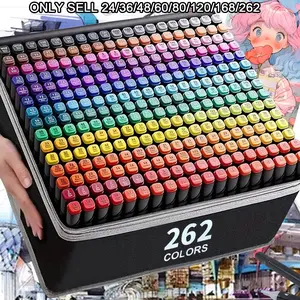 24-262 Colors Dual Tip Art Markers Set, Professional Permanent Drawing Pens for Anime Coloring, Coloring Book Markers & School Supplies, Ideal Christmas Gift