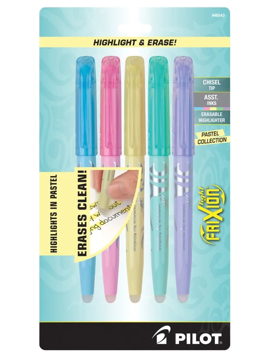 Pilot Frixion Assorted-Pastel Erasable Highlighter 5-Piece Set Pack - Office Stationery, Chisel Nib for Thick/Thin Lines, Thermosensitive, Accentuates Important Information, Allergen-Free Writing Tool