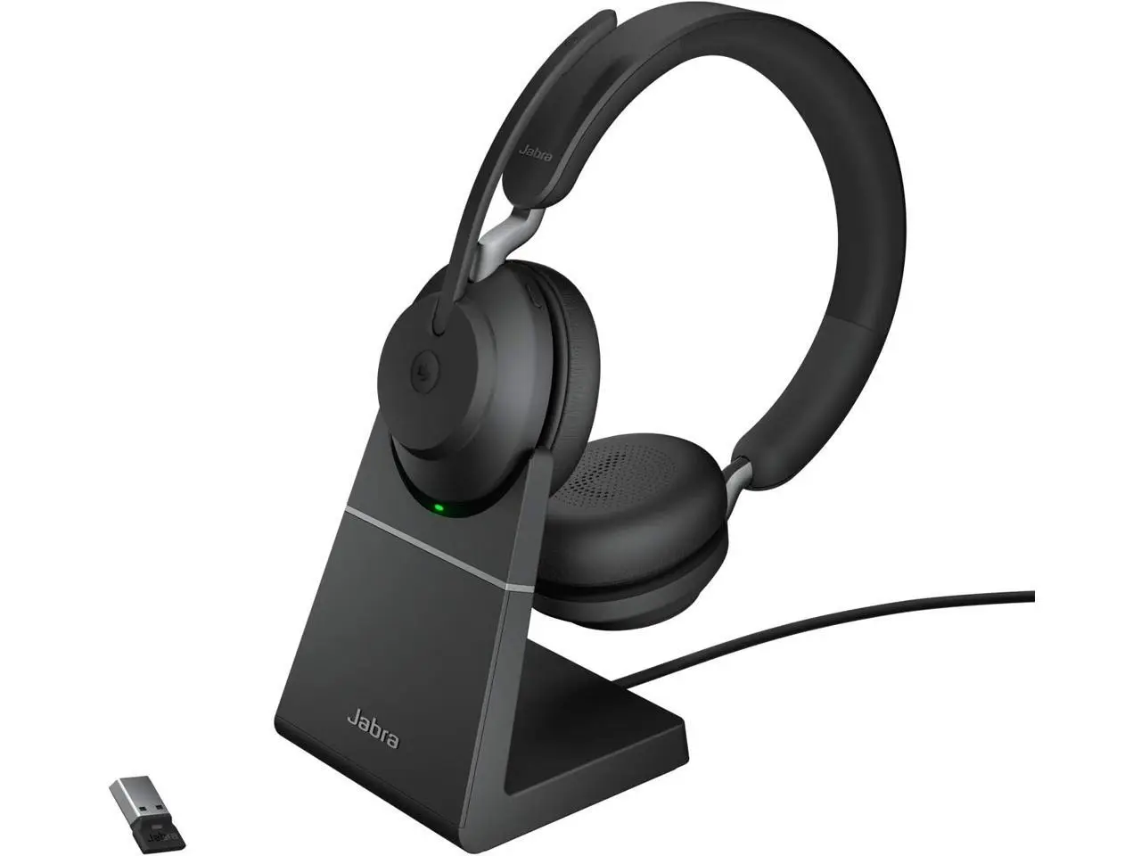 Jabra Evolve2 65 Bluetooth Wireless Headset with Mic for Calls and Music, Dual-Ear Headphones with USB-A Adapter and Charging Stand, Up to 37 Hours Battery, Works with Online Meeting Apps, Black