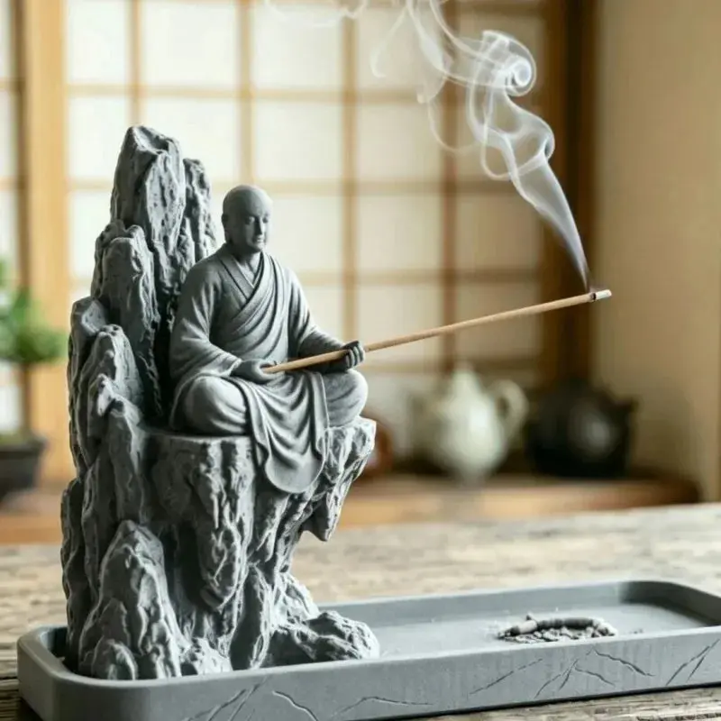Chinese Zen style monk incense burner, indoor sandalwood incense burner, desktop incense decoration, plastic decoration