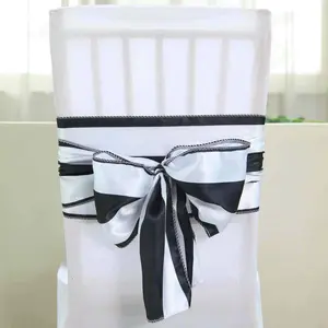 5 Pack Satin Chair Sashes 6"x108" Black and White Stripes - Stylish Decorative Design for Events