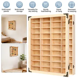 1:64 Toy Cars Wooden Display Case with 40 Slots Dustproof Acrylic Door, Solid Wood Storage Cabinet, Wall Mounted & Tabletop Model Car Display Rack