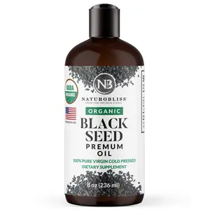 NaturoBliss Organic Black Seed Oil 8oz | Cold Pressed Nigella Sativa from Turkey | USDA Certified | Hexane-Free, Cruelty-Free | Rich in Thymoquinone, Amino Acids & Omega-3 | Bottled in USA