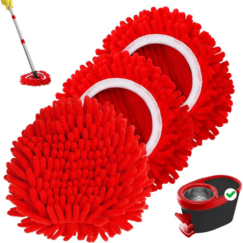 3-piece fluffy mop head replacement, reusable rotating mop replacement cloth cover, microfiber dusting mop replacement head, washable dusting mop, dust head replacement pack for floor cleaning, Mop Heads Refills, Spin Mop Refill, Reusable Mopping Heads
