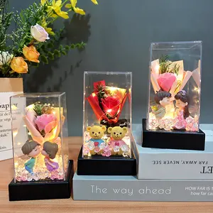 520 Eternal Flower Glass Cover Couple Lamp Soap Rose Bouquet Mother's Day Valentine's Day Gift Creative Decorative Ornament Wedding Souvenir Themed Goodies