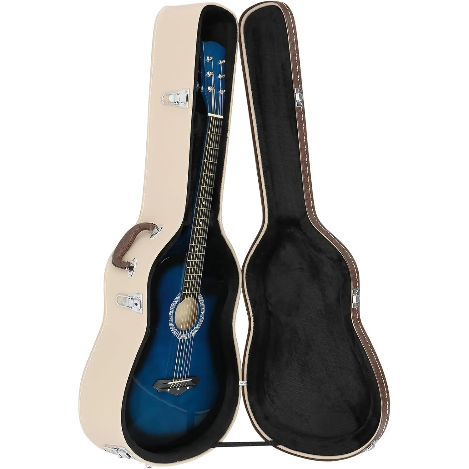 Glarry Padded Leather Protector Hard Case for 39/41 Inch Acoustic & Classical Guitars, Microgroove Plush Lining, Lock Latch, Accessory Compartment, Travel-Friendly String Instruments Case, 44.5x17.7x7.3 in, 148.15 oz