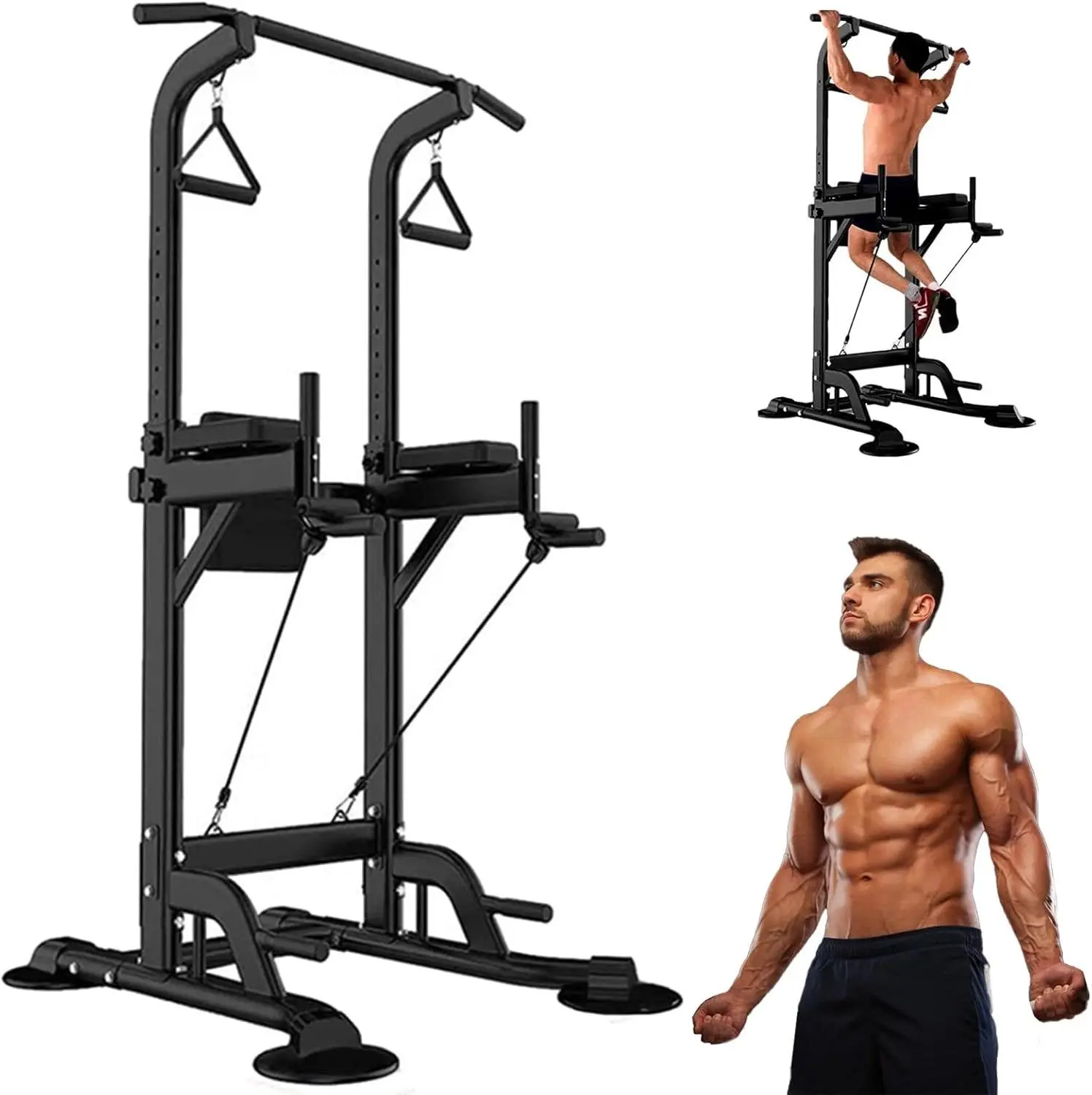Power Tower Dip Station Pull-Up Bar for Home Gym, Multi-Functional Adjustable Height Strength Training Equipment with Sturdy Support, Resistance Training