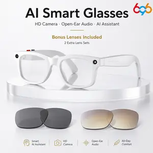 2026 New AI Smart Camera Glasses with 2 Bonus Lens Sets, 1080P HD EIS Anti-Shake Video, AI Image Recognition, Voice Control, Bluetooth Audio Calls, Wi-Fi Transfer, 3-in-1 Smart Eyewear for Travel, Sports & Daily Use
