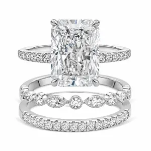 3-Piece Silver Radiant Cut Wedding Ring Set for Women, Square Crystal Zircon Bridal Ring Set, Sparkly Engagement & Promise Rings, Luxury Fashion Jewelry Gift for Her Promiserings promise rings engagement rings marquise engagement ring