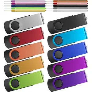 Kepmem Thumb Drive 16GB 10 USB Flash Drives Bulk, Metal Swivel USB 2.0 Memory Stick Colorful Drive Portable 16 GB Zip Drive with Multicolor Lanyards for Data Storage and Transfer