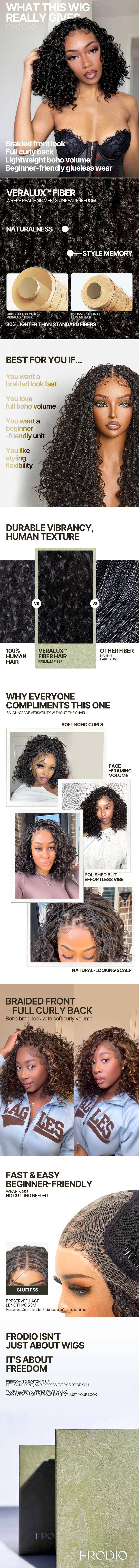 Frodio Veralux™ 13x6 HD Pre-Cut Lace Wig | Glueless, Wear & Go, Boho Braids Water Wave Wig – Premium Fiber, Beginner Friendly